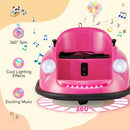 Pink 12V electric kids ride-on bumper car with remote control, featuring 360° spin, LED lights, and exciting music for.