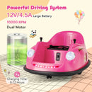 Pink 12V electric kids ride-on bumper car with remote control, dual motors, LED lights, designed for toddlers aged 2-5.