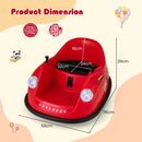Red 12V electric kids ride-on bumper car with remote control, measuring 76cm x 58cm, designed for toddlers aged 2-5.