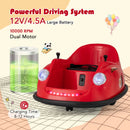 Red 12V electric kids ride-on bumper car with dual motors, remote control, and 360° spin for toddlers aged 2-5 years.