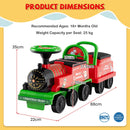 Green 6V ride-on train with carriage dimensions