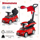3-in-1 Toddler Push Car with Adjustable Canopy – Red