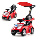 3-in-1 Toddler Push Car with Canopy, Lights and Music – Red
