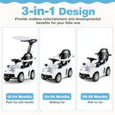 3-in-1 Toddler Push Car with Canopy, Lights and Music – White