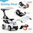 3-in-1 Toddler Push Car with Canopy, Lights and Music – White