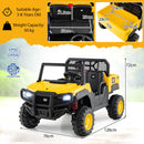 Yellow 24V Caterpillar ride-on UTV dimensions