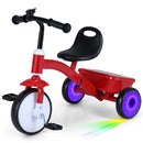 Kids Tricycle with Glowing Wheels and Adjustable Seat – Red