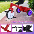 Kids Tricycle with Glowing Wheels and Adjustable Seat – Red