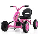 Kids Pedal Go Kart with Handlebars and Adjustable Seat – Pink