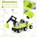 Toddler Ride-On Tractor with Digger and Trailer – Green