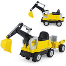Toddler Ride-On Tractor with Digger and Trailer – Yellow