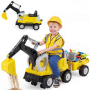 Toddler Ride-On Tractor with Digger and Trailer – Yellow