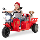 12V Kids Three-Wheel Motorcycle with Trailer – Red