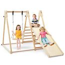 Wooden Jungle Gym with Swing and Resting Platform – Beige