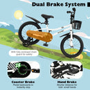 Kids Bike with Basket, Handbrake and Coaster Brake – 16 inches / Black & White