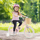 Pink Kids Bike with Woven Basket and Training Wheels – Pink / 14 inches