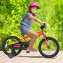 Kids Sport Bike with Adjustable Saddle and Training Wheels – Red / 18 inches