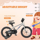 Kids Sport Bike with Adjustable Saddle and Training Wheels – Silver / 16 inches