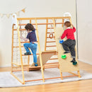 Wooden Indoor Jungle Gym with Monkey Bars and Swing – Natural