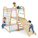 Wooden Indoor Jungle Gym with Extended Slide and Swing – Colourful