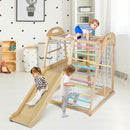 Wooden Indoor Jungle Gym with Extended Slide and Swing – Colourful
