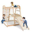 Wooden Indoor Jungle Gym with Extended Slide and Swing – Natural