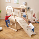 Wooden Indoor Jungle Gym with Extended Slide and Swing – Natural