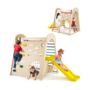 Wooden Indoor Jungle Gym with Climbing Wall and Slide – Colourful