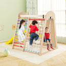 Wooden Indoor Jungle Gym with Climbing Wall and Slide – Colourful