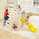 Wooden Indoor Jungle Gym with Climbing Wall and Slide – Colourful
