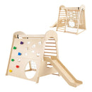 Wooden Indoor Jungle Gym with Climbing Wall and Slide – Natural