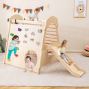 Wooden Indoor Jungle Gym with Climbing Wall and Slide – Natural
