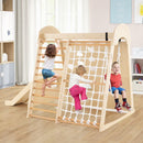 Wooden Indoor Jungle Gym with Climbing Wall and Slide – Natural