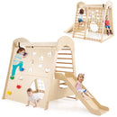 Wooden Indoor Jungle Gym with Climbing Wall and Slide – Natural