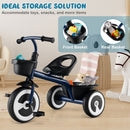 Toddler Tricycle with Adjustable Seat and Two Baskets – Navy