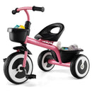 Toddler Tricycle with Adjustable Seat and Two Baskets – Pink