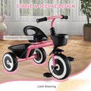 Toddler Tricycle with Adjustable Seat and Two Baskets – Pink