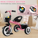 Toddler Tricycle with Adjustable Seat and Two Baskets – Pink