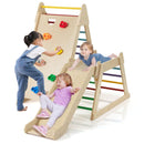 Wooden Jungle Gym with Extended Slide and Climbing Panel – Colourful