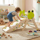 Frog Wooden Climbing Set with Puzzle Blocks and Toy Cars – Light Green