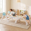 Foldable Wooden Climbing Set with Puzzle Blocks and Toy Cars – White