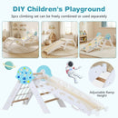 Foldable Wooden Climbing Set with Puzzle Blocks and Toy Cars – White