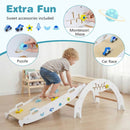 Foldable Wooden Climbing Set with Puzzle Blocks and Toy Cars – White