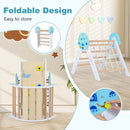Foldable Wooden Climbing Set with Puzzle Blocks and Toy Cars – White