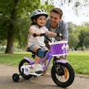 Kids Bicycle with Dual Brakes and Training Wheels – Purple / 12 inches