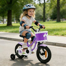 Kids Bicycle with Dual Brakes and Training Wheels – Purple / 12 inches