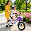 Kids Bicycle with Dual Brakes and Training Wheels – Purple / 14 inches