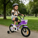 Kids Bicycle with Dual Brakes and Training Wheels – Purple / 14 inches