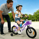 Kids Bicycle with Dual Brakes and Training Wheels – Purple / 16 inches