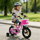 Kids Bicycle with Dual Brakes and Training Wheels – Rose / 12 inches